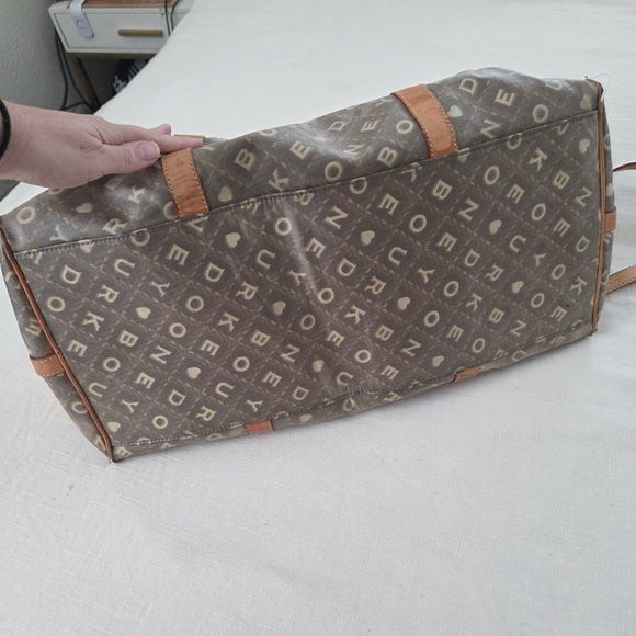 Vintage Dooney & Bourke Brown Spellout Heart Duffle Bag Carry-on Leather Brown - Picture 14 of 16
